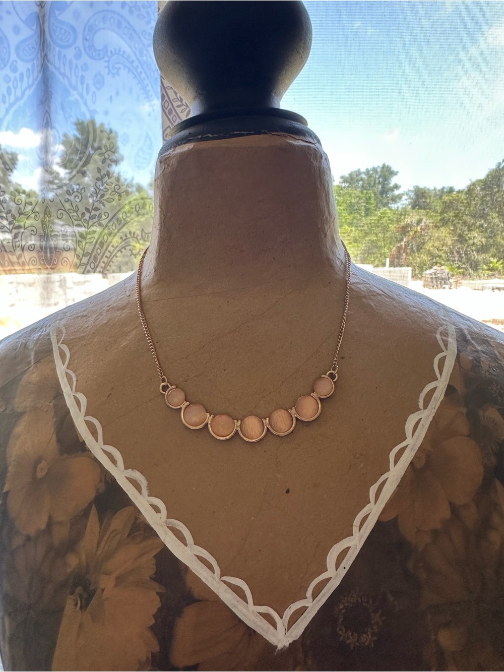 Rose Gold beige cats eye Necklace - Unbranded